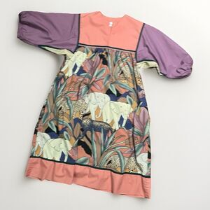 Krist Gudnason Coral Jungle Print Dress Elephant Leopard Boho Tunic